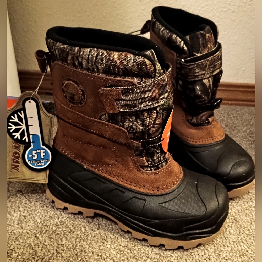 NWT Ozark Trail Kids Snow Boot Size 1 Brown Black Camo -5F 200g Water Resistant